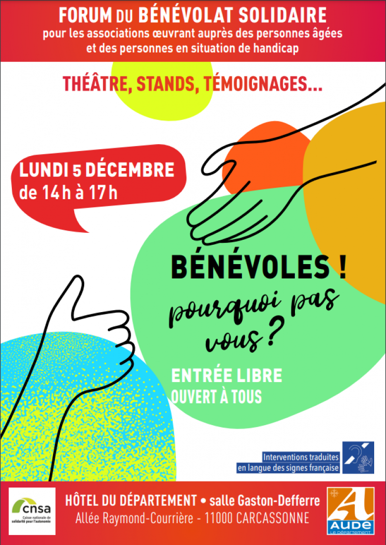 affiche forum benevolat solidaire 2022 département de l'Aude