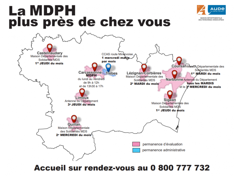 Cartes des permanences de la MDPH de l'Aude